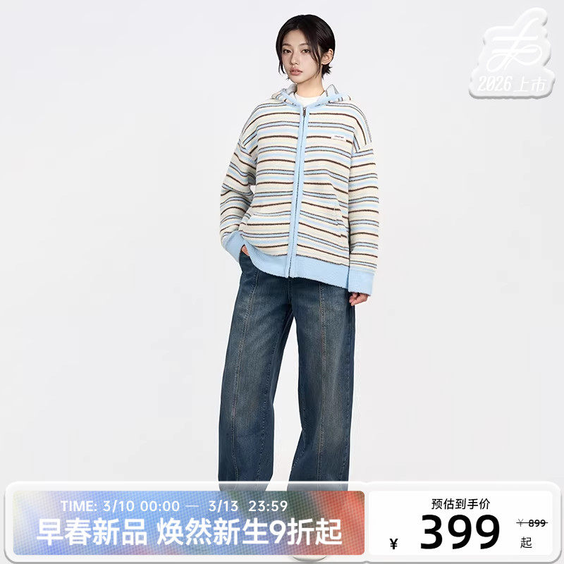 CANOTWAIT 陈伟霆复古做旧感抓绒牛仔长裤潮舒适亲肤立体缝