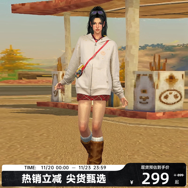 【陈伟霆】CANOTWAIT_S.W.SMILEY联名做旧拉链帽衫秋冬男女款百搭