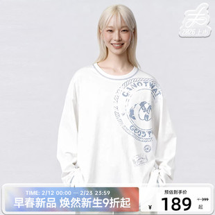 陈伟霆长袖T恤CANOTWAIT_竹节纱做旧印花长袖T恤打底衫含亚麻轻薄