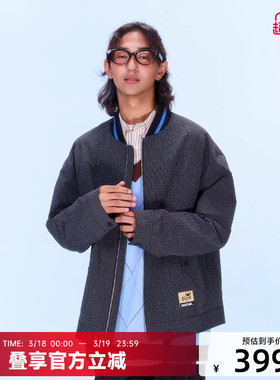 迪士尼联名史迪奇系列立体贴布格纹拉链夹克外套秋冬季新品复古潮