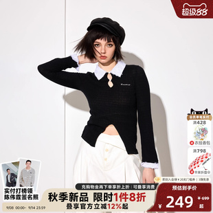 假两件女款 针织打底衫 CANOTWAIT拼接翻领修身 早春新品 陈伟霆