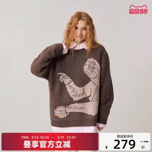CANOTWAIT 迪士尼疯狂动物城系列提花圆领毛衣宽松休闲潮秋冬季女