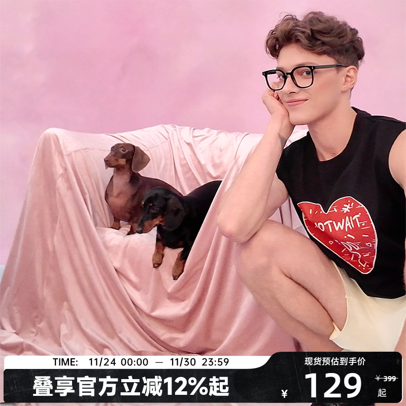 陈伟霆ROSY DOEDIAN X CANOTWAITl联名爱心印花背心短裤套装夏季