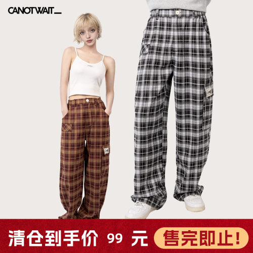 【陈伟霆】CANOTWAIT格纹休闲男士长裤直筒宽松阔腿裤夏美式复古