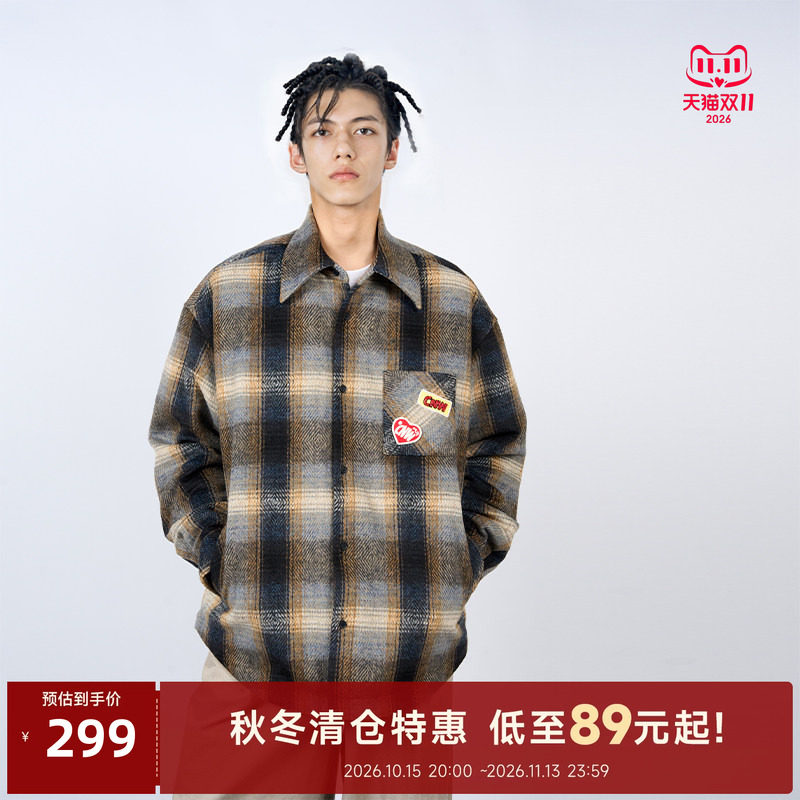 CANOTWAIT 复古渐变格纹长袖衬衫棉服外套秋冬情侣款设 冬复实拍商品图