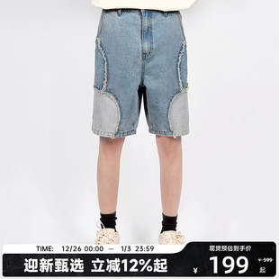 短裤 夏季 CANOTWAIT_BITEYOU拼接牛仔裤 休闲宽松男女款 陈伟霆