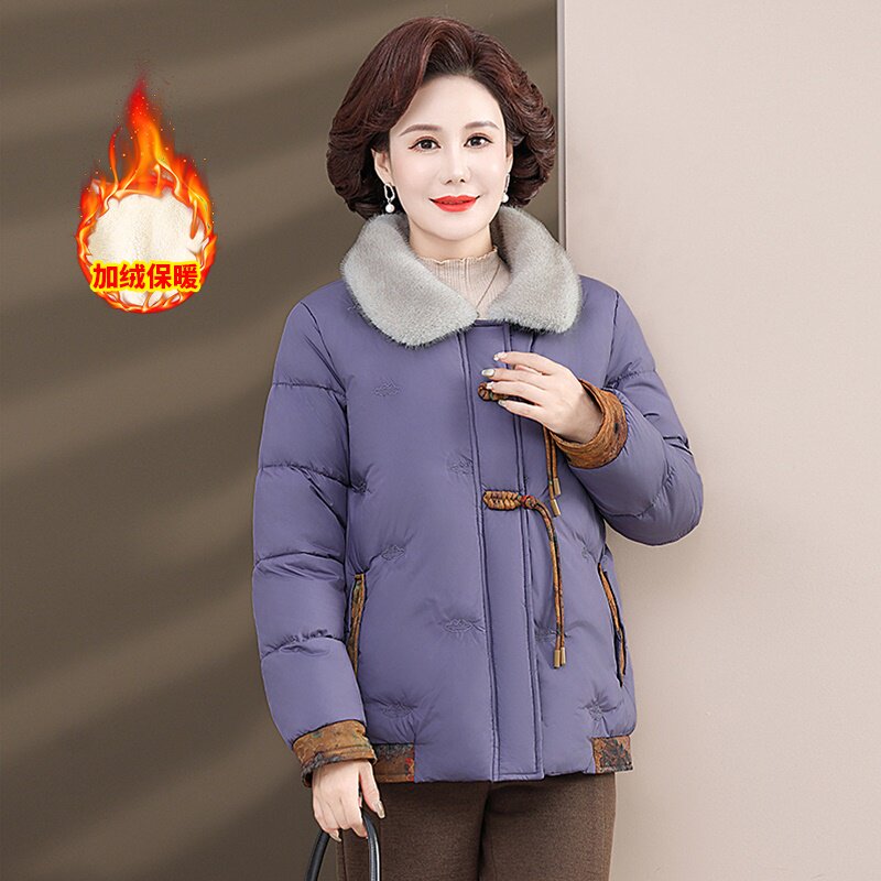 新款妈妈冬装加绒加厚保暖棉袄外套中老年女时尚洋气短款棉服上衣