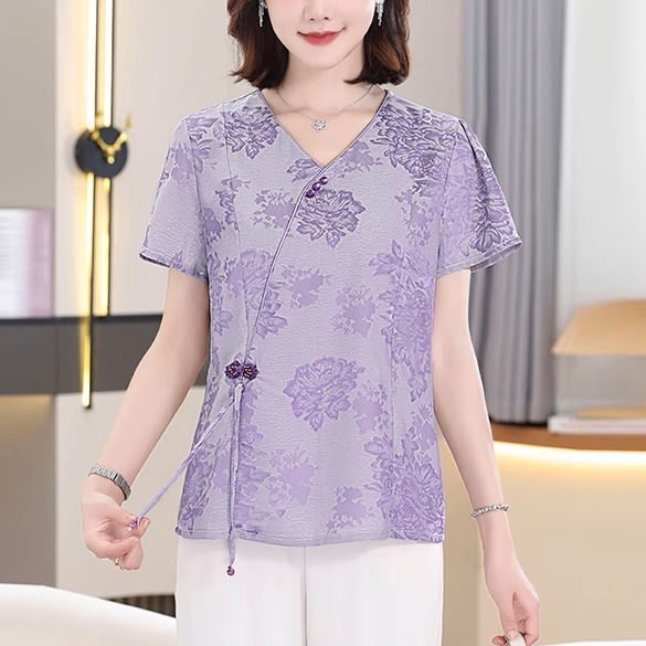 妈妈夏装套装新中式短袖t恤衬衫