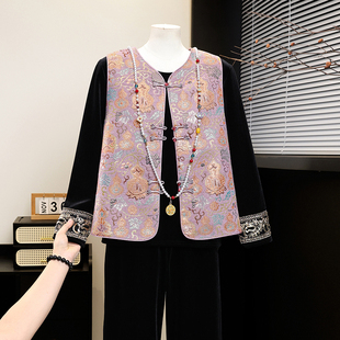 新中式风妈妈春装马甲三件套中老年女洋气国风套装气质女装开衫