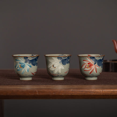 景源春手绘陶瓷复古开片釉品茗杯
