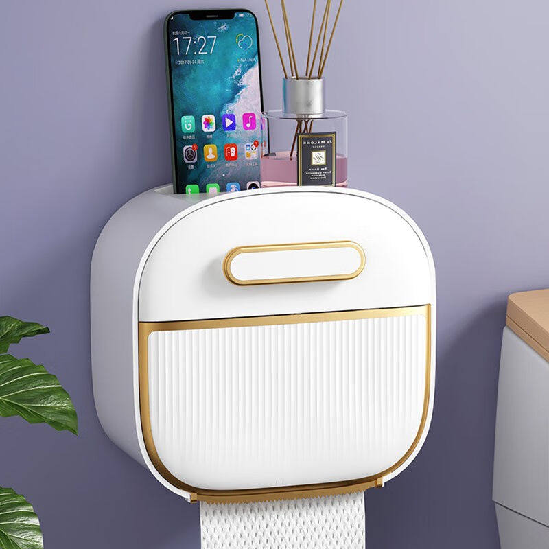 水天一方卫生间纸巾盒壁挂式免打孔厕所纸巾盒浴室纸巾架防水卷纸