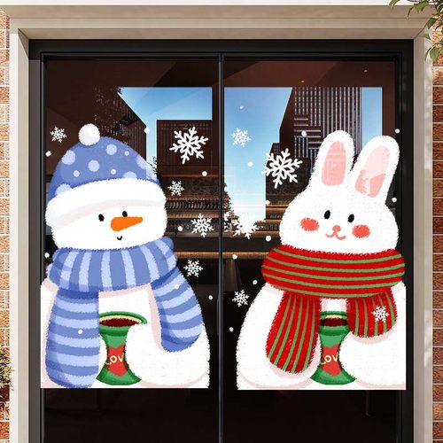 圣诞节玻璃门贴纸双面同色静电贴