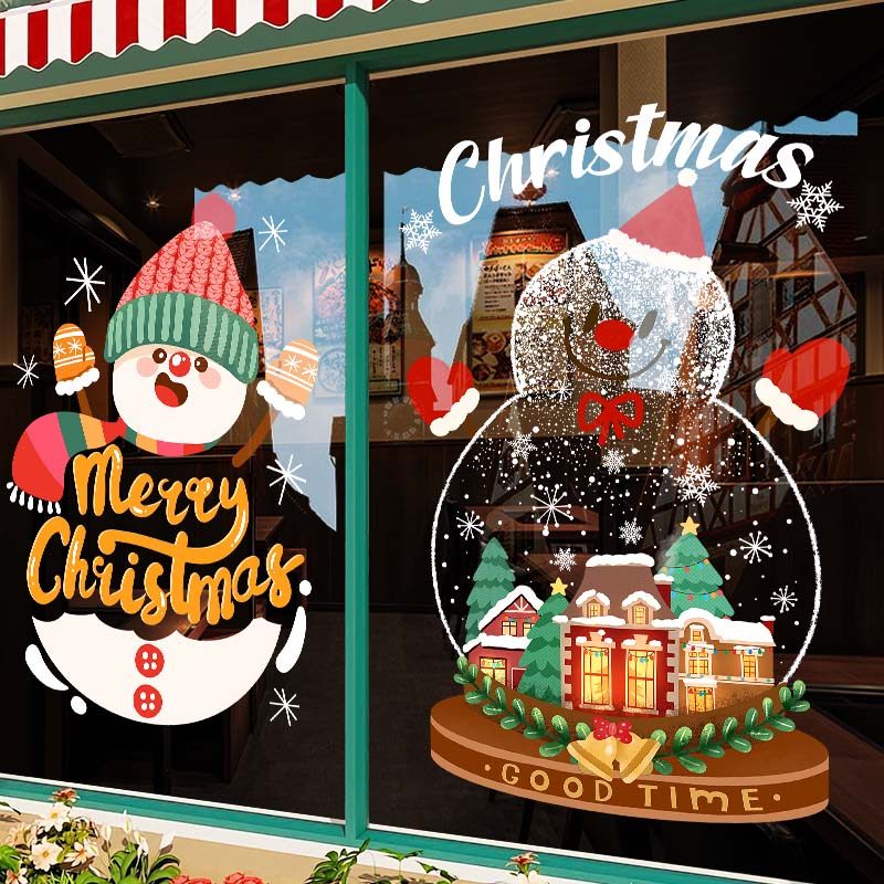 圣诞节玻璃贴纸双面同色静电窗贴