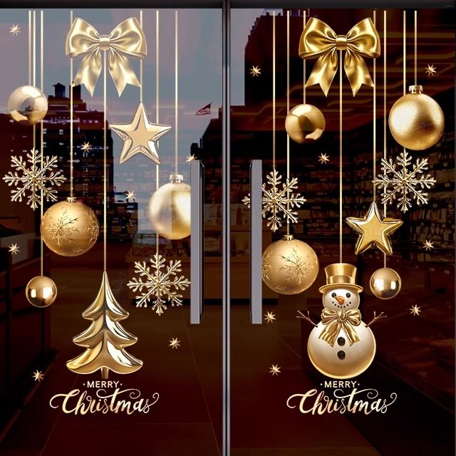 圣诞节玻璃门贴纸双面同色静电贴