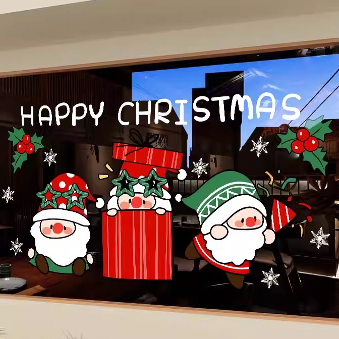 圣诞节玻璃门贴纸双面同色静电贴