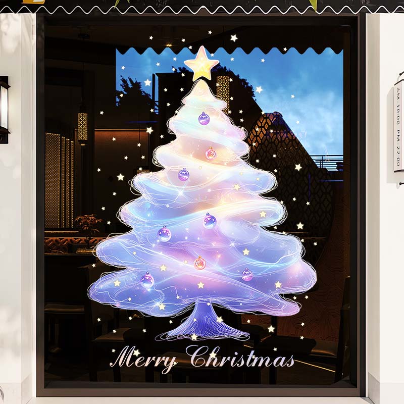 圣诞节玻璃门贴纸双面同色静电贴