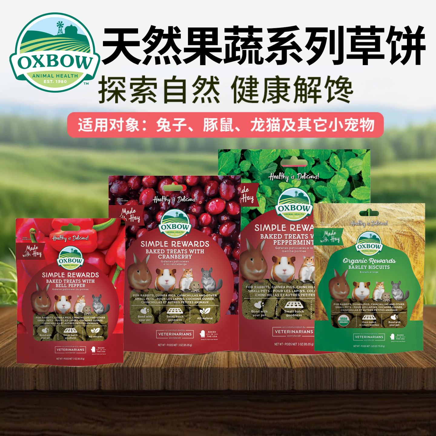 Oxbow美国爱宝互动奖励草饼宠物营养兔子龙猫磨牙零食提草饼干