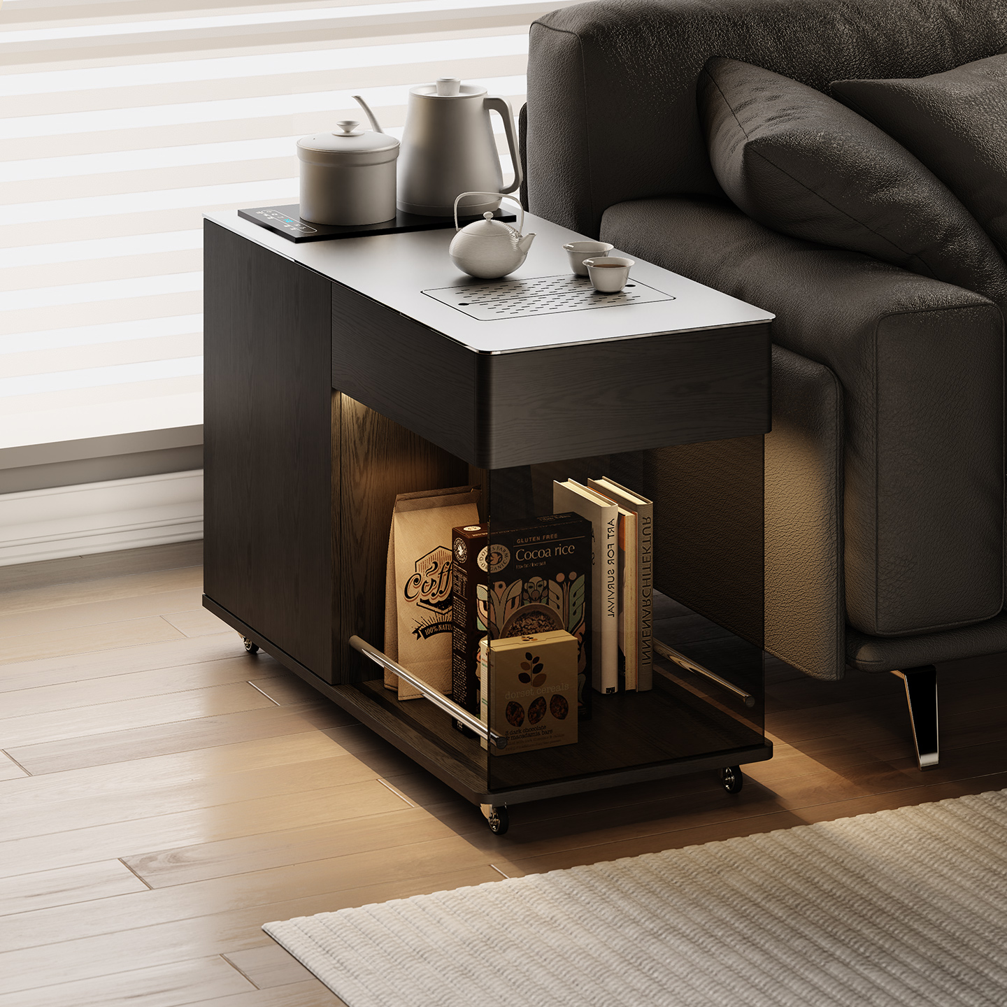 高级感304不锈钢台面茶水柜边柜