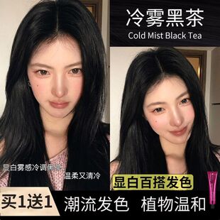 冷雾黑茶染发膏高级免漂冷调黑茶色素颜显白植物学生在家染膏爆款