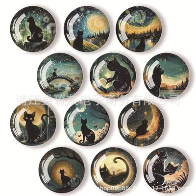 水晶玻璃冰箱贴星月夜猫系列磁性贴创意旅游景点纪念品白板贴跨境