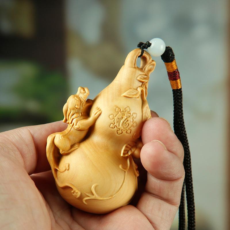 黄杨木雕摆件手把件金蟾貔貅葫芦福禄双全雕刻车挂件