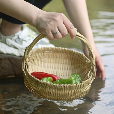家用手提洗买菜竹编篮大号农村采摘手工竹篮子厨房收纳菜篮筐长圆