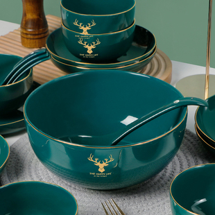 家用北欧轻奢高颜值陶瓷盘子碗汤碗组合创意情侣餐具套装 碗碟套装