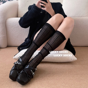黑色御姐春夏薄款 袜子女纯棉网纱透气小腿袜简约韩系中筒袜堆堆袜