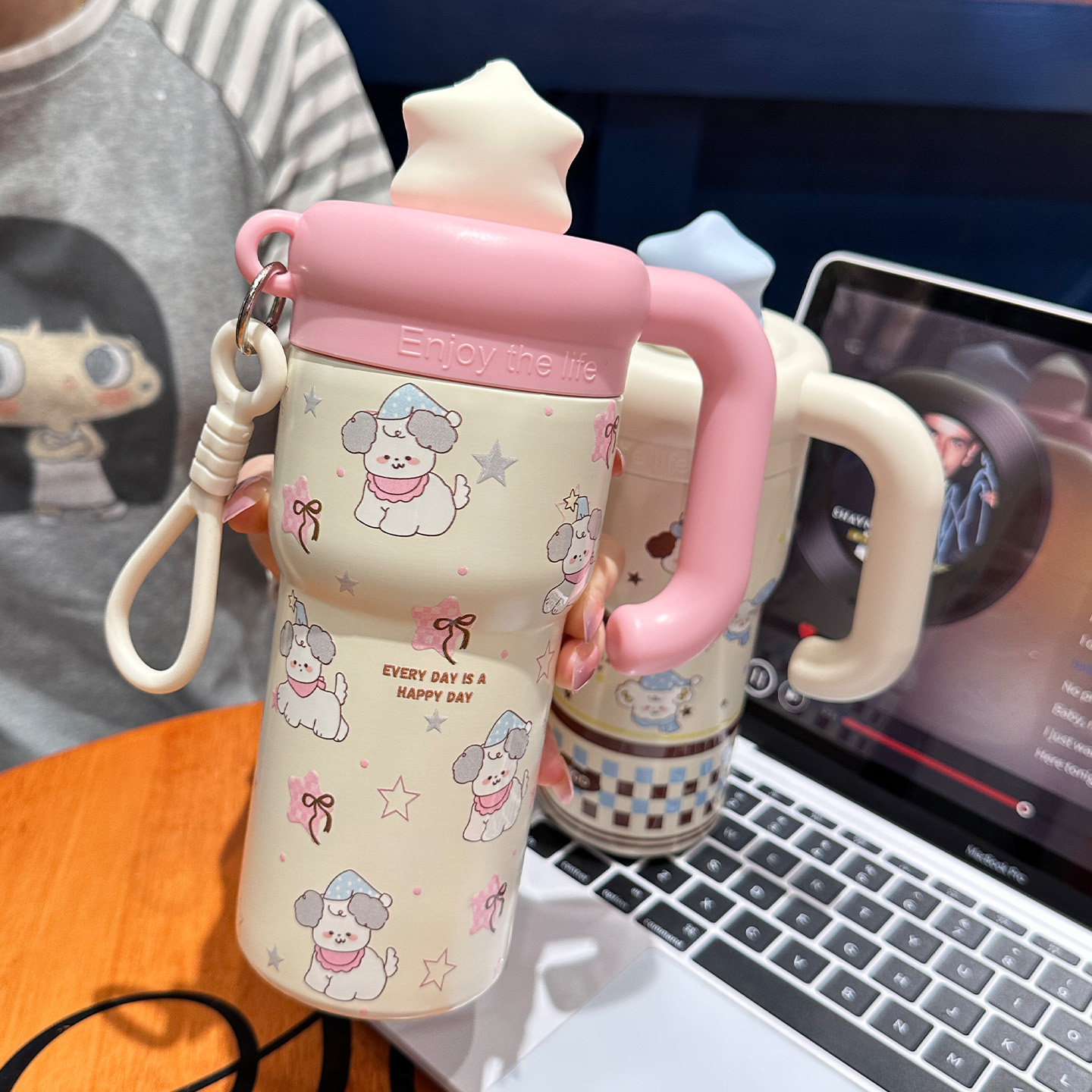 可爱保温杯女生高颜值咖啡杯带手柄办公室保冷冰霸杯学生吸管水杯