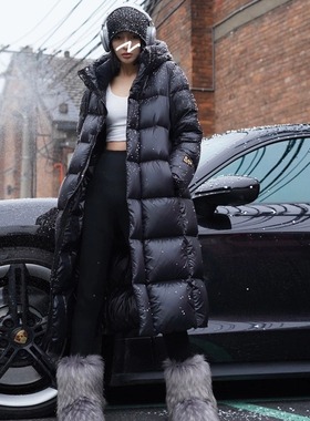 2024新款爆白鹅绒男女平湖防风黑金羽绒服超加长过膝加厚过膝情侣