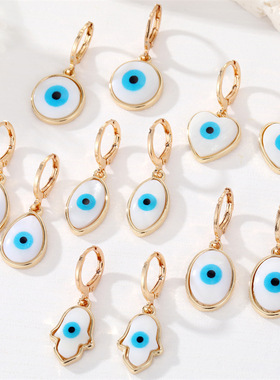 Heart Evil Eye Hamsa Hand Pendant Hoop Earrings For Women