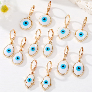 Hoop Eye Heart Pendant Hamsa Hand Earrings Evil For Women