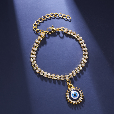Round Shape Blue Evil Eye Chain Bracelet For Women Girls