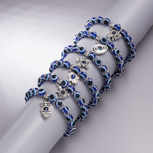 Classic Blue Evil Eye Bracelet for Woman Men 8mm Beaded