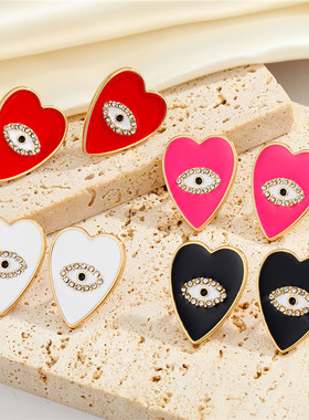 1 Pair Heart Evil Eye Stud Earrings For Women Gift Vintage