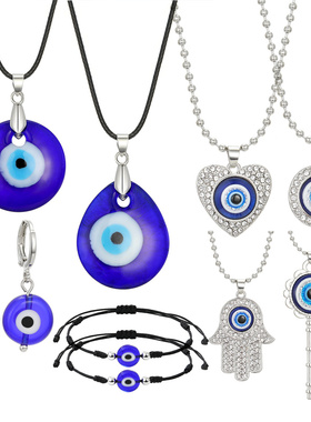 1Pcs Heart Blue Evil Eye Hand Hamsa Necklace For Women Men