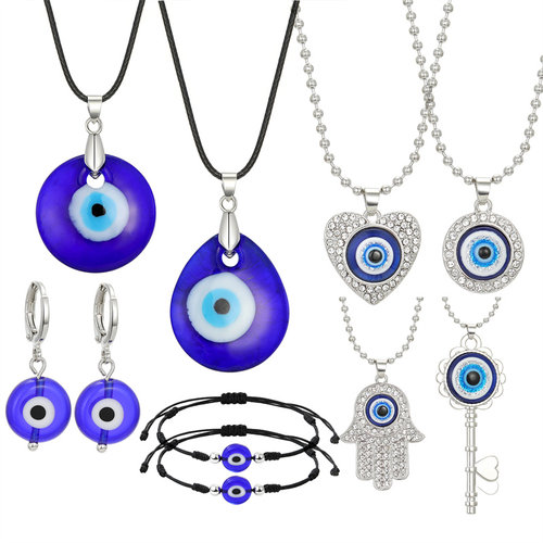 1Pcs Heart Blue Evil Eye Hand Hamsa Necklace For Women Men