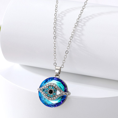 1pc Zircon Hollow Blue Evil Eye Necklace Women Gift Bling