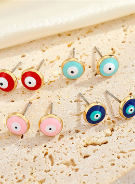 1 Pair Colored Evil Eye Stud Earrings For Women's Gift