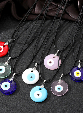 1pc Color Glass Blue Evil Eyes Pendant Necklace For Women