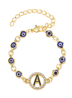 26 Alphabet Pendant Blue Evil Eye Bracelet For Women Girls
