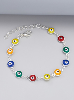 Popular Colorful Evil Eye Bracelet Silver Color Adjustable