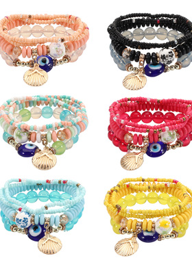 4Pcs/Sets Blue Evil Eye Bracelet Set For Women Bohemia