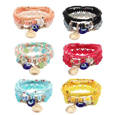 4Pcs/Sets Blue Evil Eye Bracelet Set For Women Bohemia