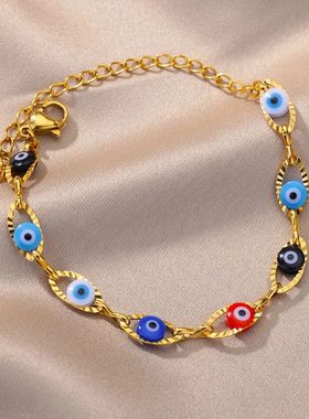 Fashion Oval Evil Blue Eye Charm Bracelet Stainless Steel
