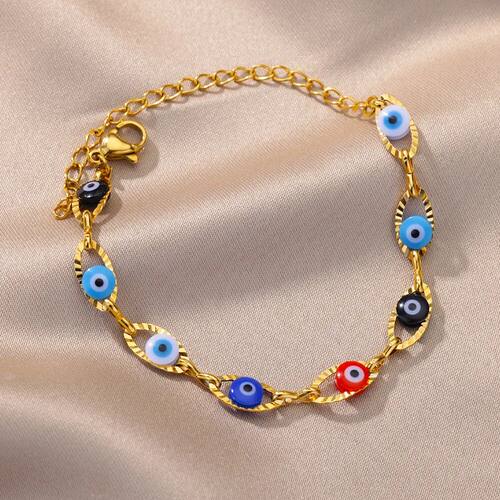 Fashion Oval Evil Blue Eye Charm Bracelet Stainless Steel