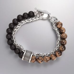 Rosary Beads Tiger Eye Stone Stainless Steel Hand Chain