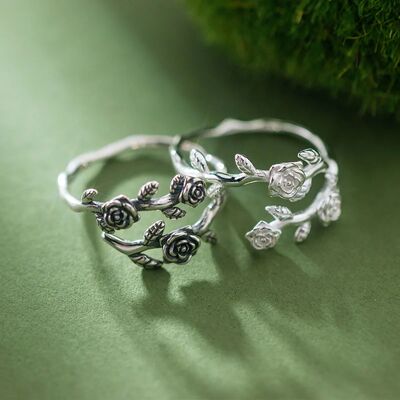 Sterling Silver Roses Branch ?Adjustable Rings For Women