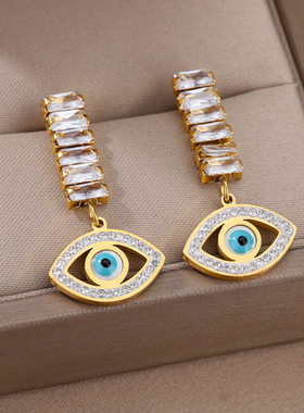 New Goth Zircon Devil Eye Earrings For Women Stainless Steel