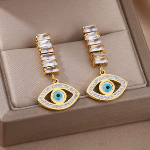 New Goth Zircon Devil Eye Earrings For Women Stainless Steel